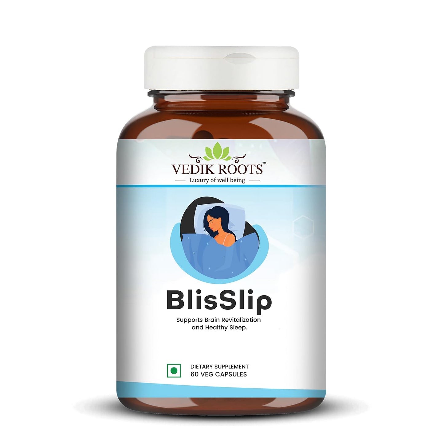 BlisSlip | Promotes Restful Sleep | Natural Sleep Support Supplement For Men & Women | 60 Veg Capsules (Pack of 1)