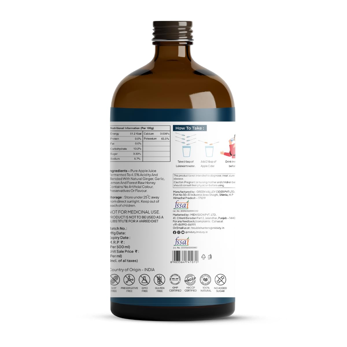 Miduty Palak Notes Apple Cider Vinegar | Apple Cider Vinegar supplement | Weight loss Supplement | Apple Cider Vinegar syrup | Digestive enzyme Supplement (Honey, Ginger, Lemon, Garlic)