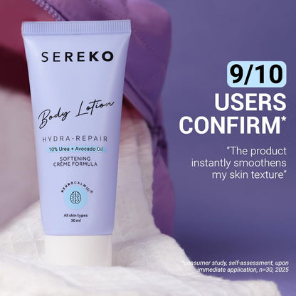 Sereko 10% Urea & Avocado Oil Body Lotion 30ML | For Strawberry legs, Detans, Rough Bumpy skin| Body lotion for Men & Women | AHA BHA free | Gentle Exfoliating | with 48H Moisturization | Very dry, flaky skin