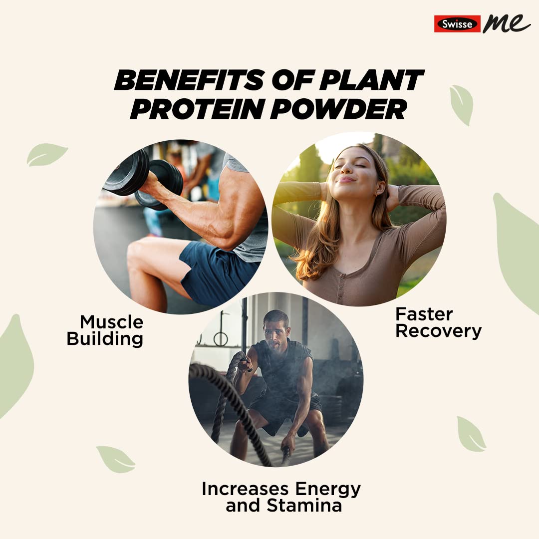 SwisseMe Plant Protein - Zero Added Sugar, 24g Vegan Pea Protein For Post Workout Recovery, Lean Muscle Building, Strength & Stamina (Chocolate Flavor, 500g)