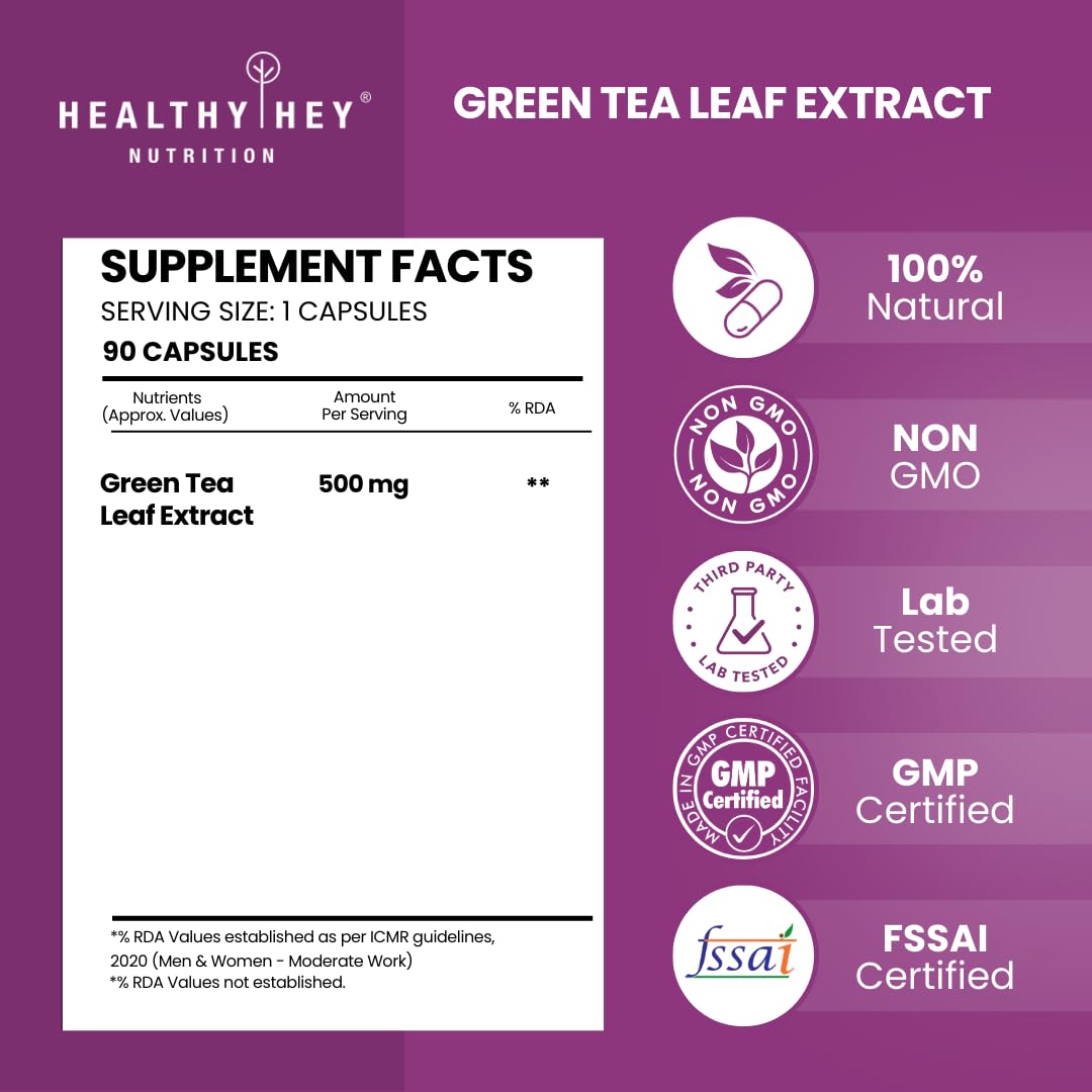 HealthyHey Nutrition Green Tea Extract - 90% Polyphenols & 45% EGCG - 20:1 ratio -90 Veg. Capsules