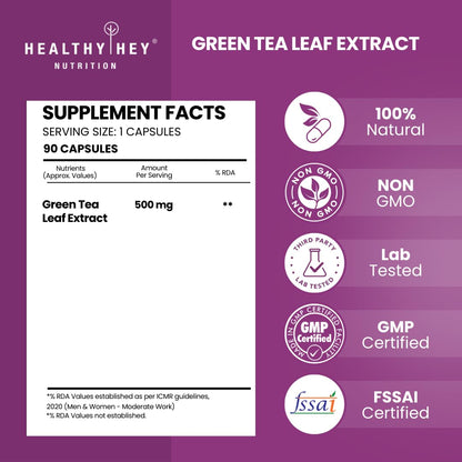 HealthyHey Nutrition Green Tea Extract - 90% Polyphenols & 45% EGCG - 20:1 ratio -90 Veg. Capsules