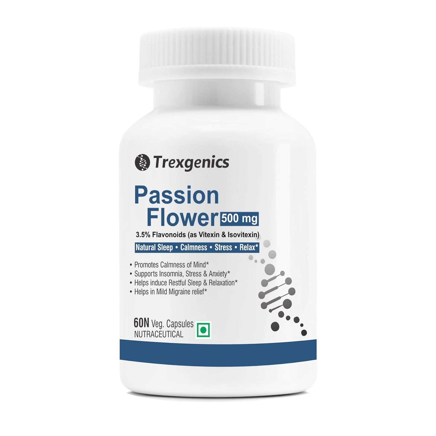 TrexgenicsÂ® PASSION FLOWER (3.5% Flavonoids as Vitexin/Isovitexin) 500mg Natural Sleep, Calmness, Stress, Relax (60 Vcaps) (1)