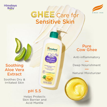 Himalaya Baby Lotion with Pure Cow Ghee 400ml | ph 5.5 | Aloe vera | Safe for newborns | For baby's sensitive skin safe from day 1| No Parabens | No Phthalates | No Mineral Oil | No Synthetic color | Pediatrician evaluated