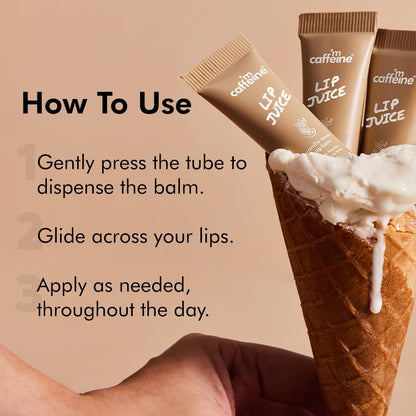 mCaffeine Lip Juice Vanilla Cocoa Lip Balm | 24 hrs Moisturization | Sweet Vanilla Flavor | With Peptides, Cocoa Butter & Vitamin E | Heals Dry & Chapped Lips | Lip Balm For Men & Women - 10g