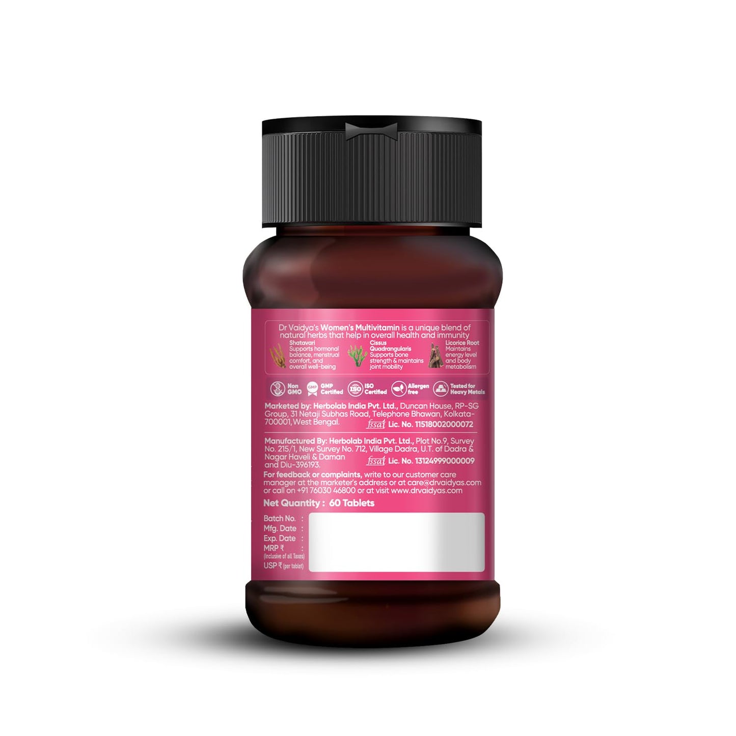 Dr. Vaidyaâ€™s Multivitamin for Women | Natural Multivitamin Enriched with Ayurvedic Herbs like Shatavari | Goodness of Calcium and Vitamin D3 tablets, Magnesium supplement, Vitamin B12 supplements & Herbal Extracts | (60 tablets) Pack of 1