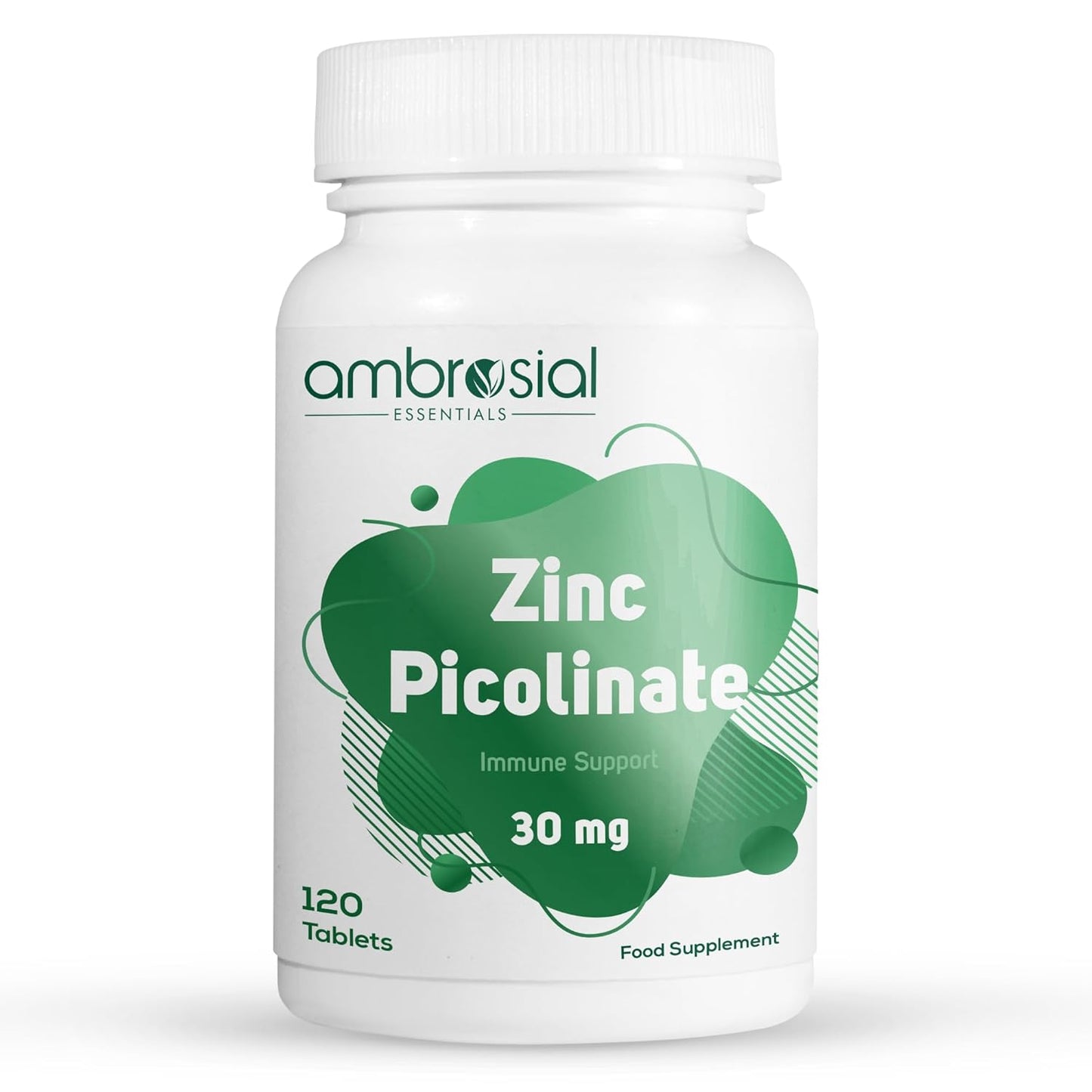 Ambrosial Zinc Picolinate 30mg, High Strength Zinc Supplements, Best Tablet for Immune Support, Bones, Hair, Skin, Nails, Supplement for Men & Women, Pack of 1-120 Tablets.