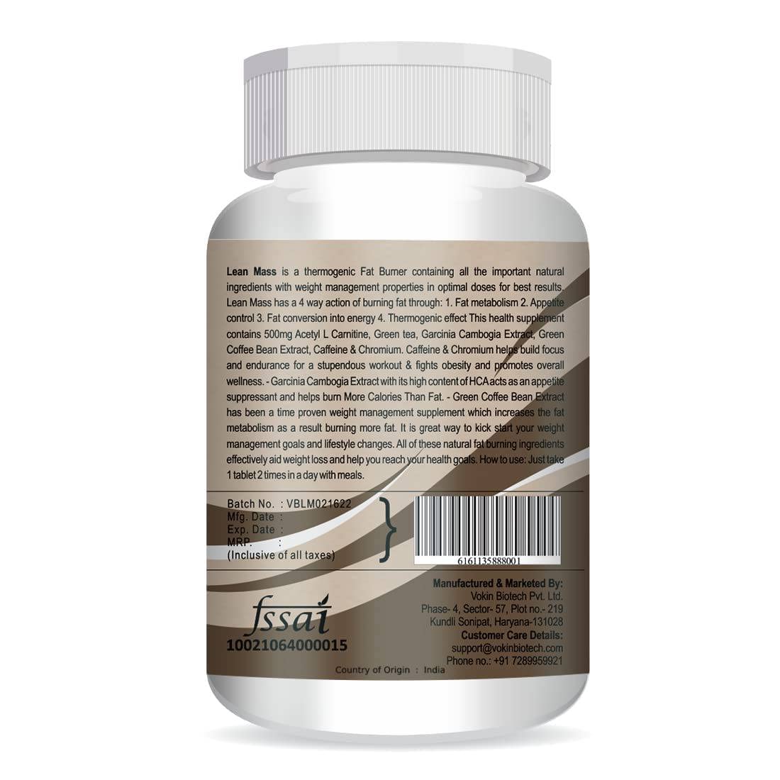 Vokin Biotech Lean Mass Thermogenic Fat Burner with Green tea Extract, N Acetyl L Carnitine, Garcinia Cambogia Weight loss product for Men & Women (60 Tablets)