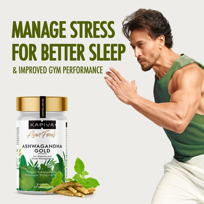 Kapiva Ashwagandha Gold 60 Caps |183rd day Nagori Ashwagandha | 5% Withanolide | Helps in Stress & Sleep Management | Improves Gym Performance | For Men & Women |100% Ayurvedic