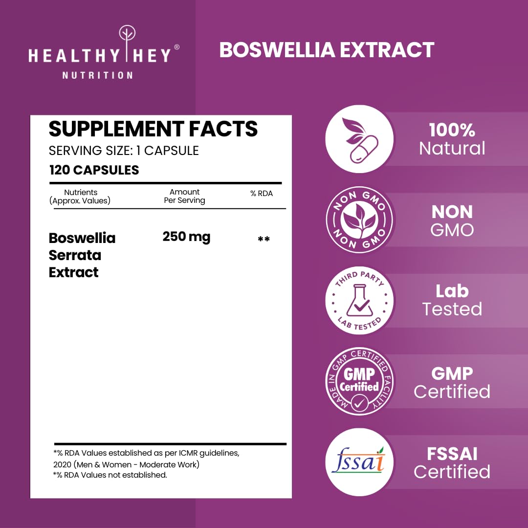 HealthyHey Nutrition Boswellia Serrata Extract - 120 Vegetable Capsules