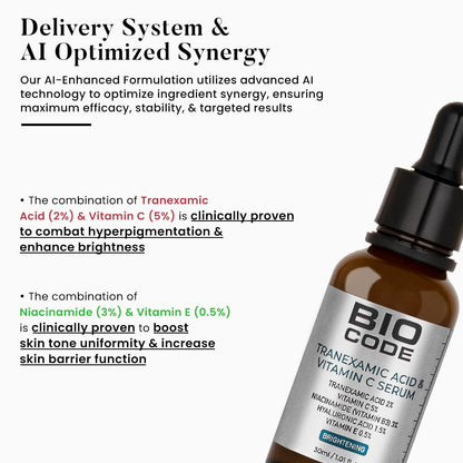Bio Code 2% Tranexamic Acid & 5% Vitamin C Radiance Renewal Serum (30ml) â€“ with 3% Niacinamide, 1.5% Hyaluronic Acid & 0.5% Vitamin E | Dermatologist Recommended