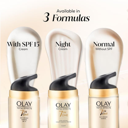 Olay Total Effects Day Cream |with Vitamin B5, Niacinamide, Green Tea, SPF 15 |Fights 7 signs of ageing for glowing, hydrated and younger looking skin with UV protection |Suitable for Normal, Dry, Oily & Combination skin |50 gm