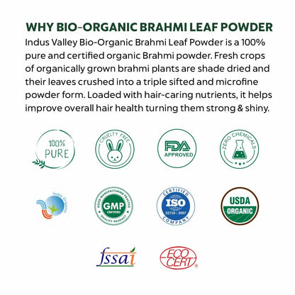 INDUS VALLEY Brahmi Leaf Powder 100g | Natural Ayurvedic Herb for Brain Health, Memory, Focus & Hair Care | Pure Bacopa Monnieri Supplement