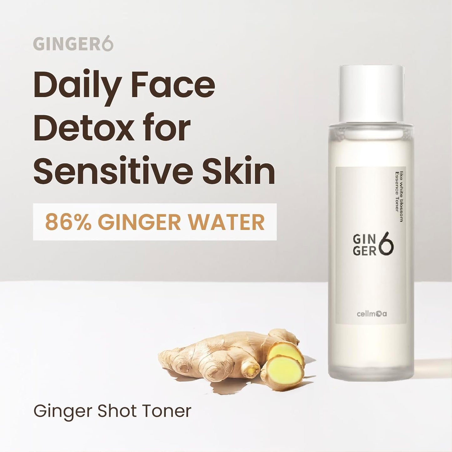 GINGER6 White Blossom Essence Toner 150ml | Tightens Pores & Minimizes Pores | 86% Ginger Water | Brightening & Anti-Aging | Niacinamide, Peptides & Hyaluronic Acid | Deep Hydration Care | Vegan