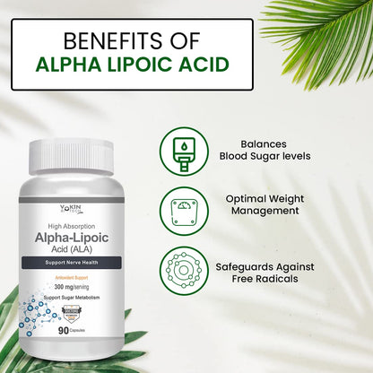 Vokin Biotech Alpha Lipoic Acid (ALA) 300 mg- Support Nerve Health & Sugar Metabolism (90 Capsules))