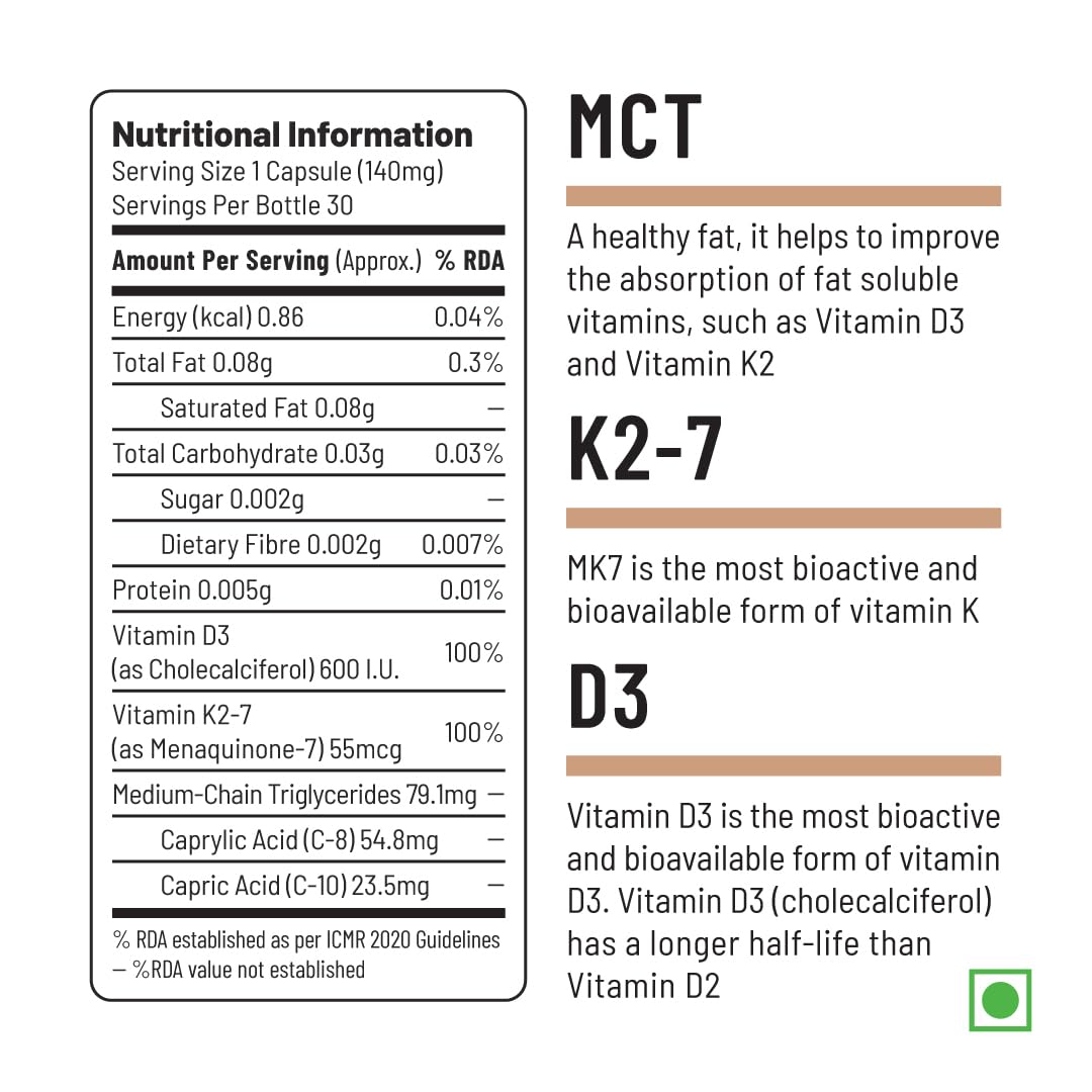 Unived Basics D3+K2 (MK-7) | Vegan Vitamin D3 600 IU & Vitamin K2-7 (MenaquinGold) 55mcg | Immunity, Heart, Muscle, & Bone Health | Plant-Based & Natural | 30 Vegan Capsules