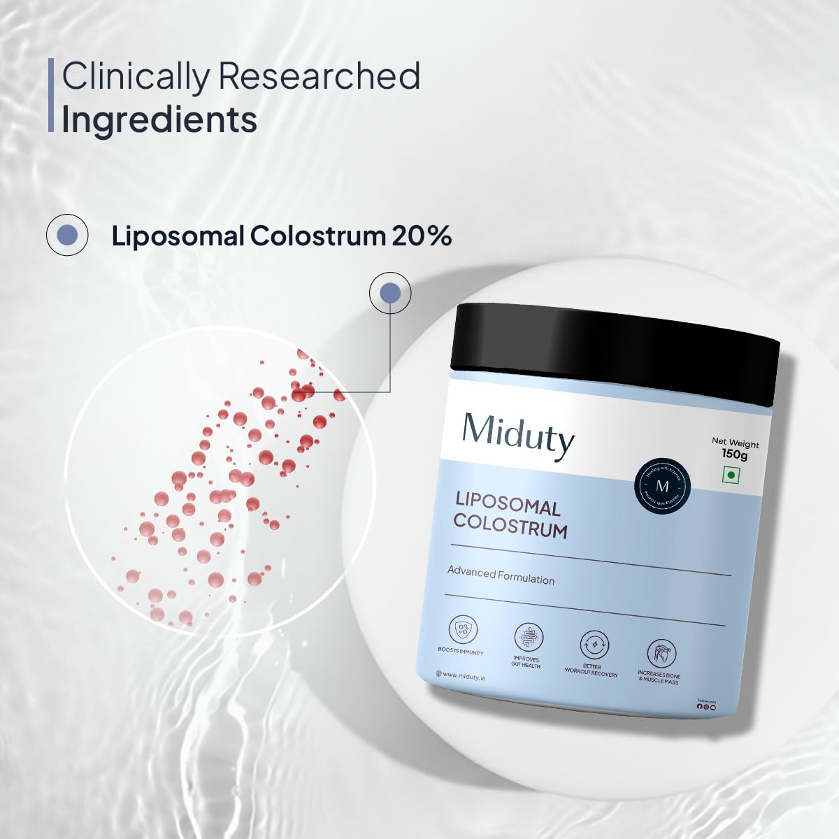 Miduty by Palak Notes Liposomal Colostrum - Increase bone and muscle mass - Probiotic Supplement for Gut Health - Muscle Growth - Boosts Immunity - Better Workout recovery - Colostrum Powder - 150 gm