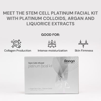 Raaga Professional Stem Cells Infused Platinum 6 Step Facial Kit | Platinum Colloid, Argan Stem Cells | Restores Skin's Moisture | All Skin Types (61 gm)