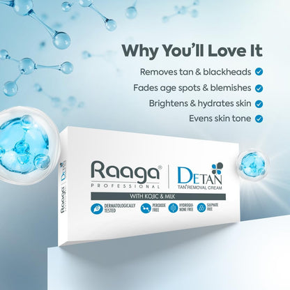 Raaga Professional De-Tan Face Care Combo | Face Wash 100ml + De-Tan Pack 72g | Kojic Acid, Milk, Lactic Acid & Arbutin | Tan Removal & Instant Brightening Kit | For All Skin Types