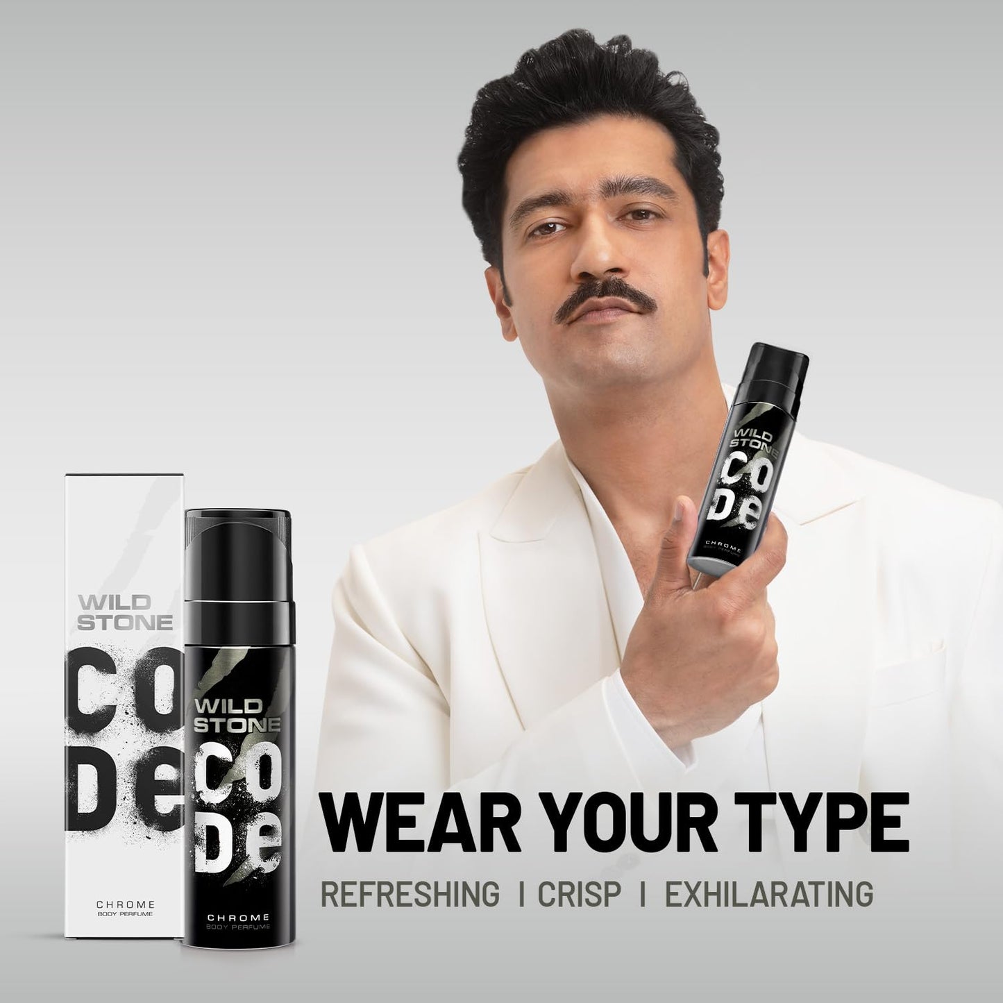 WILD STONE CODE Chrome Long Lasting No Gas Body Perfume For Men, 150Ml - Chrome, Spray