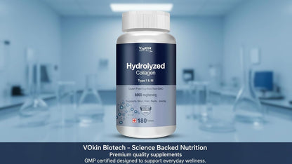 Vokin Biotech Hydrolyzed Collagen Peptides 6000 Mg With Type 1 & 3 Supports Skin,Hair,Nails & Joints (180 Capsule),1 Count