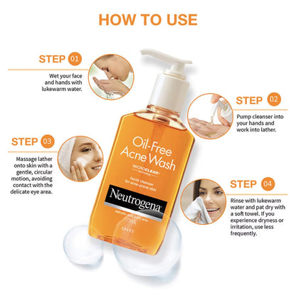 Neutrogena Oil Free Acne Wash | 2% Salicylic Acid Deep Cleansing Face Wash for Oily Skin|Hydrating, Alcohol Free, Non Comedogenic & Dermatologically Tested | For Oily Acne Prone Skin |For Men & Women 175ml