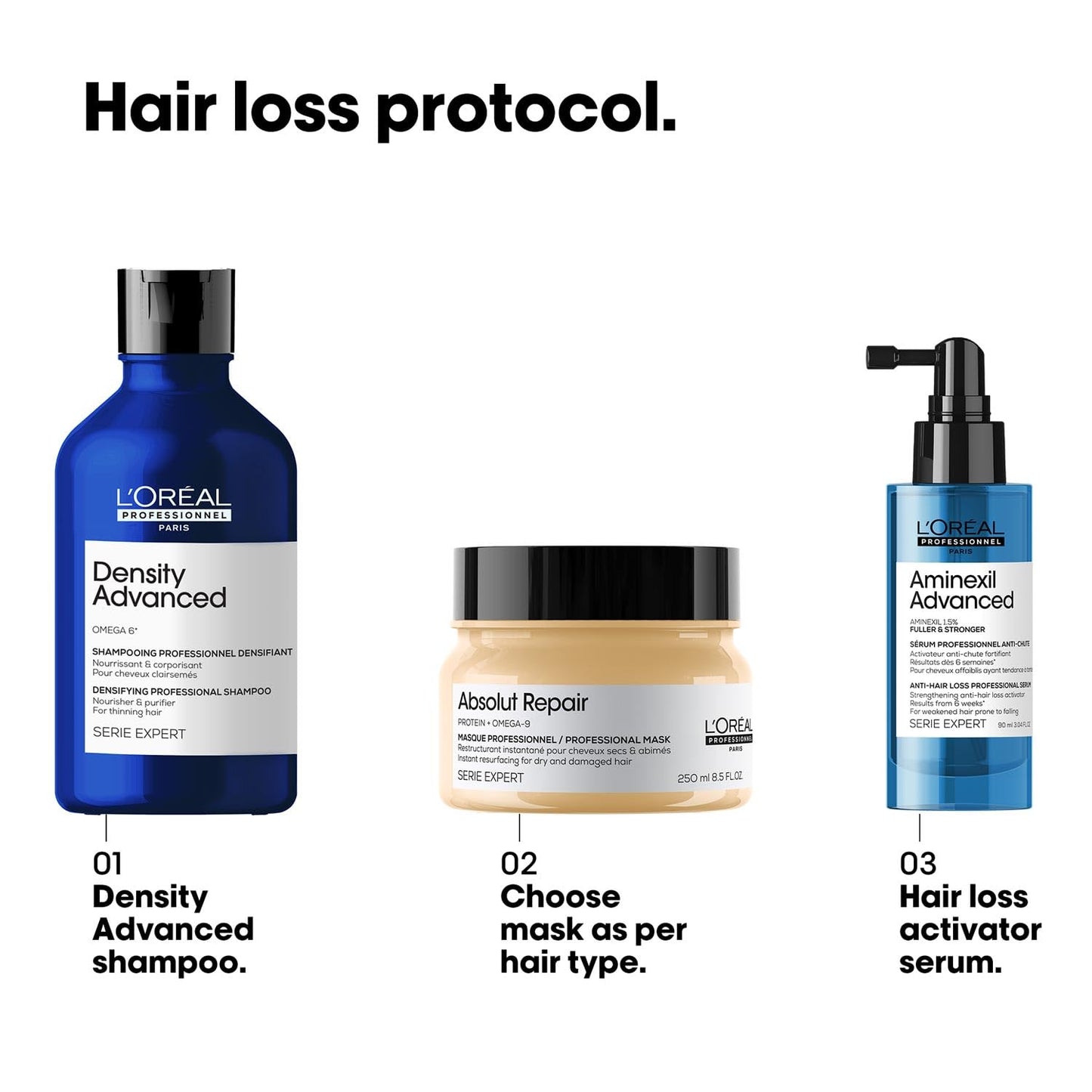 L'OrÃ©al Professionnel Density Advanced Shampoo for fine and thinning hair - 300ml | Professional shampoo that visibly increases hair volume | With Omega-6 complex | Density Shampoo For Men & Women