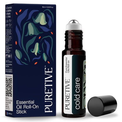 PURETIVE Cold Care Roll-On | Natural Breathing Support | Natural Congestion Relief | Refreshing Aroma| Pure & Safe & Gentle on Skin| 100% Pure Essential Oils | 10ML (Pack of 1)