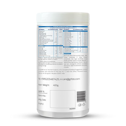 Gritzo SuperMilk Height+ (2-6y), 7g Protein Powder (Double Chocolate, 400g) | Zero Refined Sugar, 21 Vitamins & Minerals