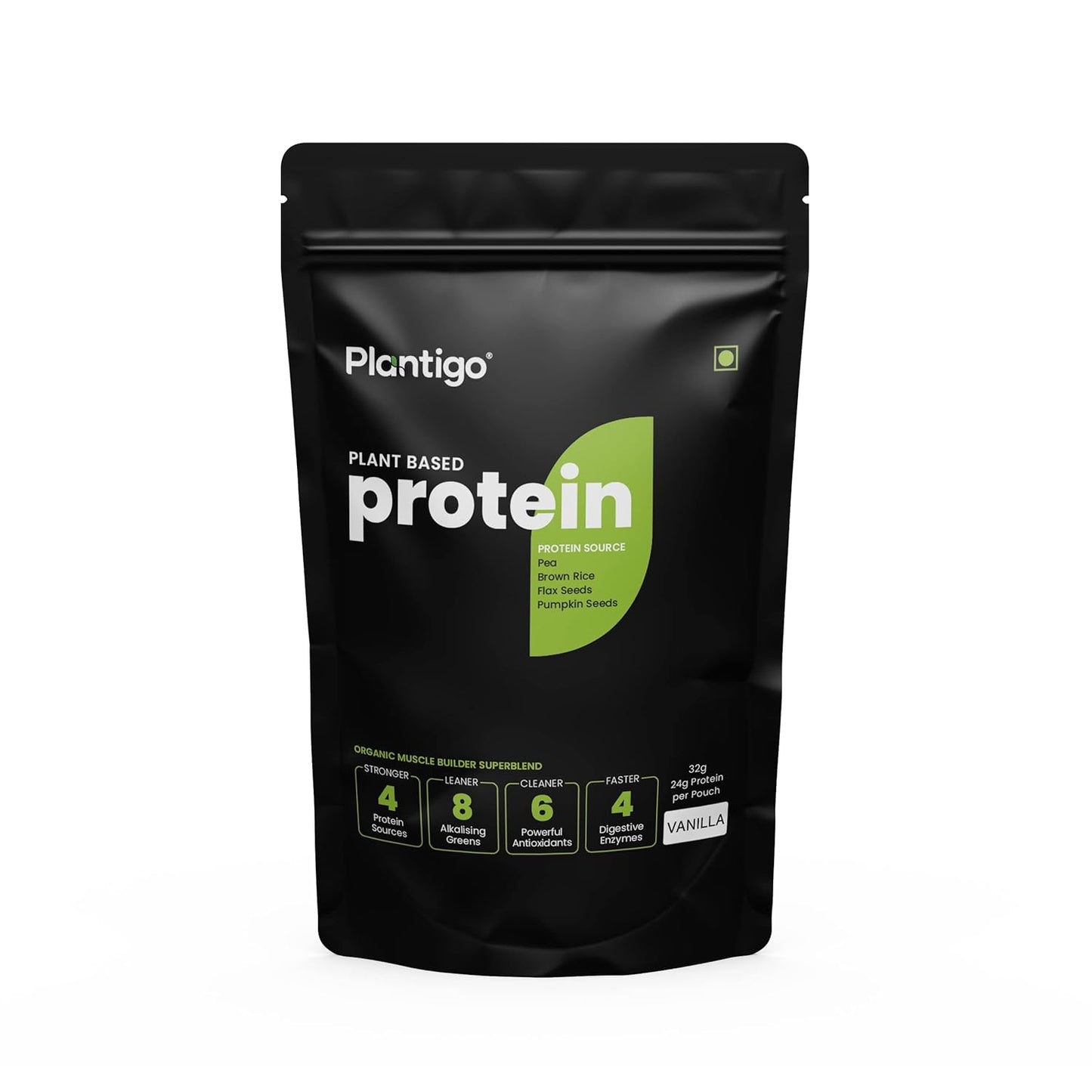 Plantigo Clean Plant Protein Powder | No Preservatives, No Banned Substances | Super Protein Blend - Pea, Brown Rice | Vegan Green Protein For Men, Women (Vanilla Flavor - 32g Travel Pouch | Sachet)