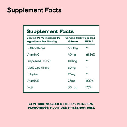 MOUNTAINOR L- Glutathione for Skin Whitening 1000mg With Grapeseed, Vit C,E, Hyaluronic Acid, Biotin Helps Reducing Melanin, Clear, Glowing Skin. Natural 30 Veg caps