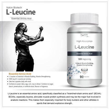 Vokin biotech L- Leucine â€“ Supports muscle Building, Muscle Strengthening â€“ 1000mg (90 Capsules)