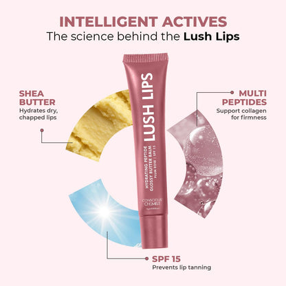 Conscious ChemistÂ® Peptide Lip Balm SPF15 - Plum Rose | 24 hr Hydration & Moisturizing Lip Balm for Dark & Pigmented Lips | Sun Protection | Soothes Dry Lips & Repair Moisture Barrier - 15g, Mauve