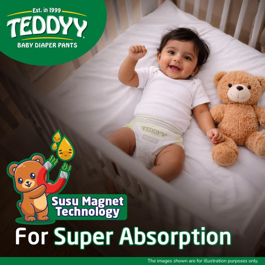 TEDDYY Easy Baby M Size Diaper Pant Style | 74 Count (Medium) | 7–12 kg (Pack of 1) | Long Protection Hours | Anti-Bacterial | Airy Breathable Fit | Rapid Soaker Channels with Wetness Indicator