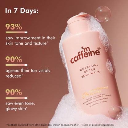 mCaffeine 1% Glycolic Acid Detan Body Wash 300ml | 2% Niacinamide, 3% Kojic Acid-Glutathione | Bodywash for Women & Men| Brightens, Hydrates, Reduces Dark Spots & Evens Tone | Guava Shower Gel for Dry Skin