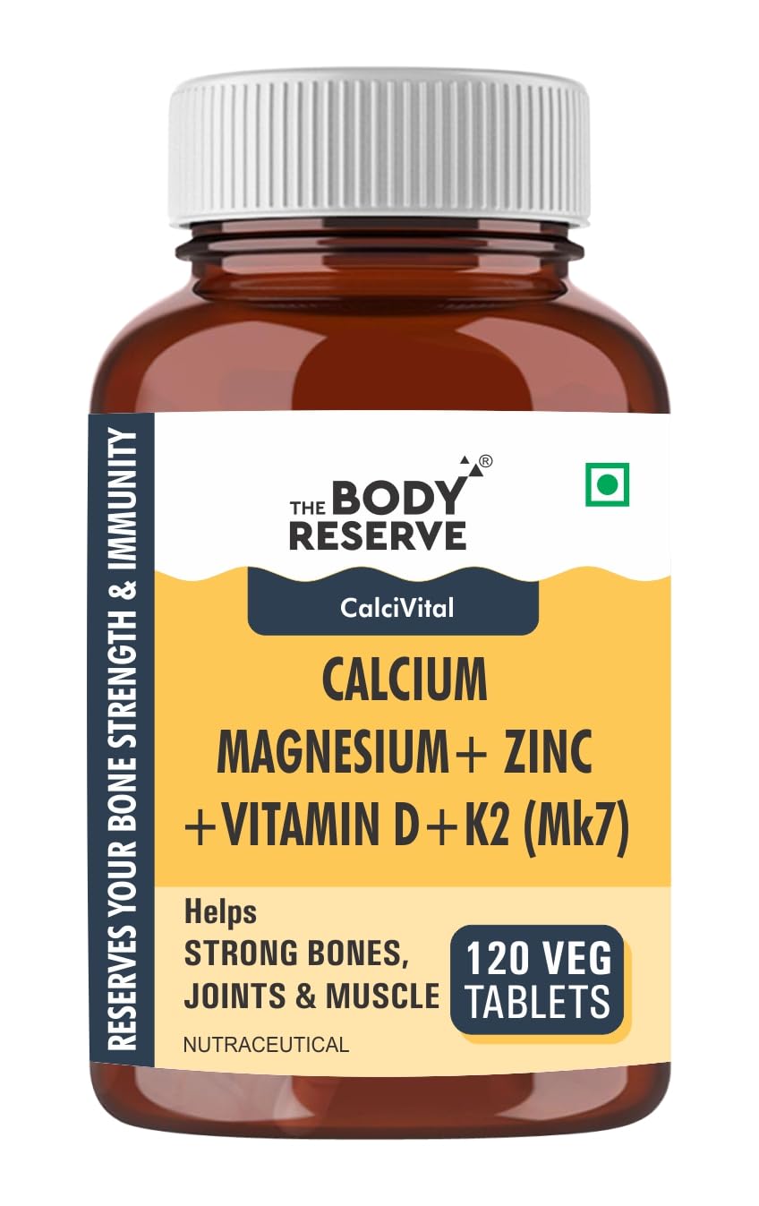 The Body Reserve Calcium, Magnesium, Zinc with Vitamin K2, MK7 & B12 â€“ 120 Tablets for Bone & Joint Health (4-Month Pack)