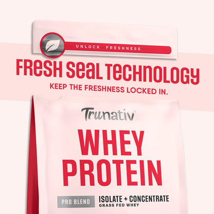 Trunativ Pro Blend Whey Protein Powder Isolate & Concentrate | 100% Light & Clean Protein Powder | 26g Protein | 6g BCAA | 12.52g EAA | No added sugar | Strawberry 2lbs (907g)