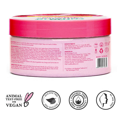 mCaffeine Brightening Raspberry Body Scrub | Tan Removal | AHAs - Lactic & Glycolic Acid, Niacinamide | Vitamin C Rich for Brighter, Soft Skin | Remove Dry, Dead Skin | Fruity Berries Aroma - 175g