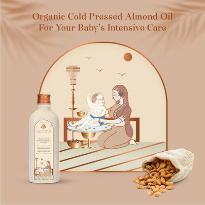 Baby Forest Badami Sneh Cold Pressed Almond Oil for Babies | Organic & Natural Baby Massage Oil for Skin, Hair & Body | Derma Safe, Non-Sticky, BPA-Free, Cruelty-Free | 200ml | Ayurvedic Baby Oil