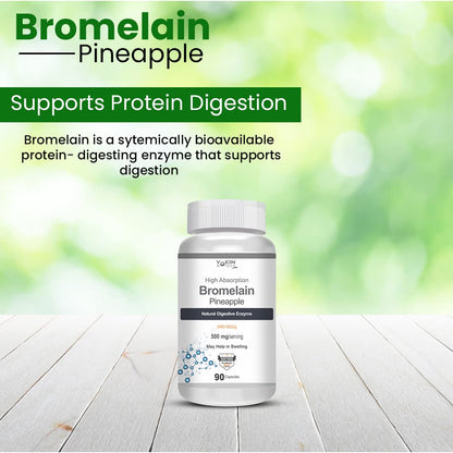 Vokin Biotech Bromelain Pineapple Digestive Enzyme- 2400 GDU/g - 500 mg | 90 Capsules (Pack of 1)