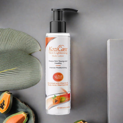 Kozicare Cream Papaya Body Lotion For All Skin Types | Shea Butter Body Lotion, Niacinamide & Kojic Acid Body Lotion | Reduce Dryness & Flakiness | Soft, Supple & Moisturize Skin - 200 Ml