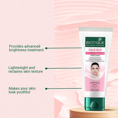 Biotique Face Glo Advance Brightening Fruit Cream | Visibly Flawless Skin | Lightens Skin Tone | 100% Botanical Extracts | Suitable for All Skin Types | 50g