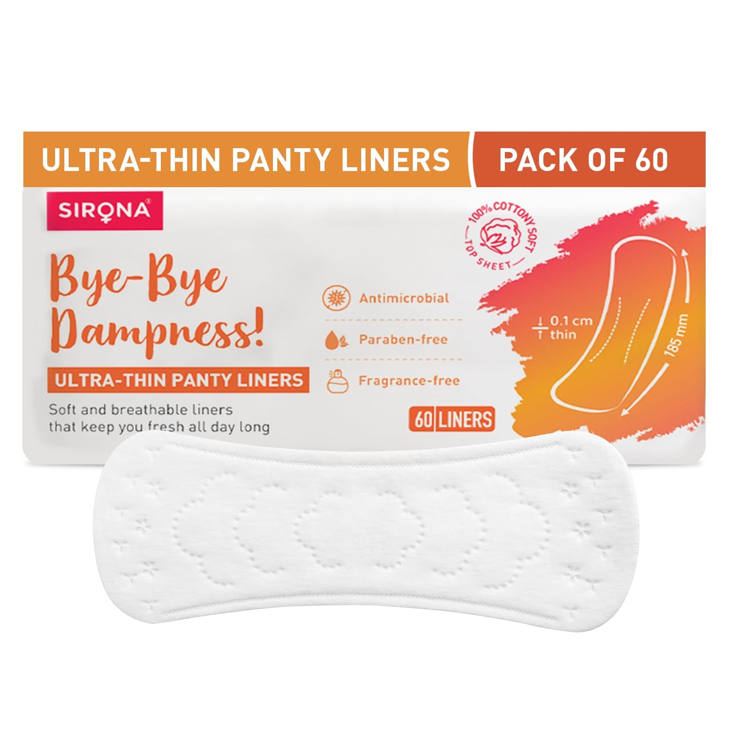 Sirona Daily Use Panty Liners for Women with Aloe Vera - (Pack of 60) | Cottony Soft Pantyliners Pad with Antimicrobial Properties | Ultra Thin & Better Stickiness