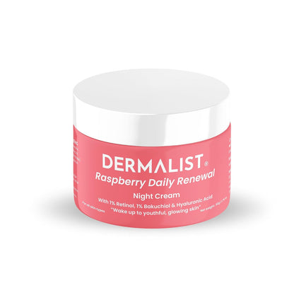 Dermalist Raspberry Daily Renewal 1% Retinol & 1% Bakuchi Oil Anti Ageing Night Cream | Reduces Fine Line & Wrinkles | For Men & Women | 50 G