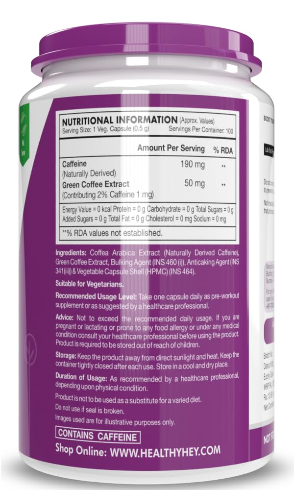 HealthyHey Nutrition Caffeine Capsules - 100 Veg Capsules (Pack of 1)