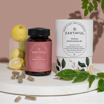 Earthful Multivitamin for Women | 100% Plant, Non-Synthetic | With Biotin, Zinc, Vitamin C, D3 for Immunity, Hair, Skin, Bones & Overall Wellness | 60 Capsules