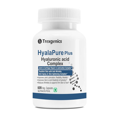 Trexgenics HYALAPURE PLUS Advanced Joint Lubrication & Skin Care Complex with HYALURONIC ACID 50mg, Methylsulfonylmethane (MSM) 500mg, European Rosehip extract 35% Polyphenols 100mg & Vitamin C (60 Veg. Capsules)