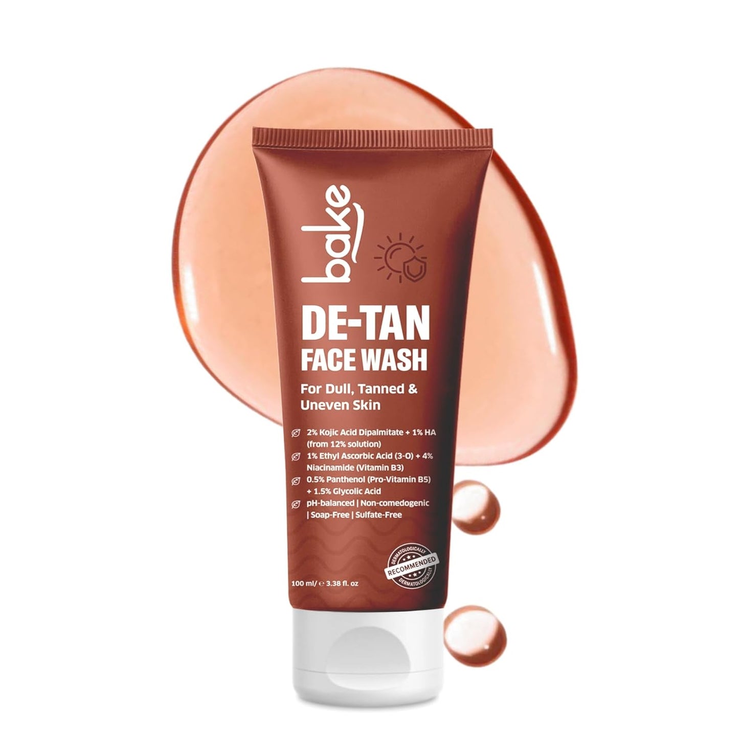 BAKE 2% Kojic Acid Brightening Face Wash Dual Action Formula with Alpha Arbutin & Niacinamide | De-Tan Wash | For Pigmentation, Dark Spots & Tan Removal | Anti Pigmentation Daily Wash - 100ml