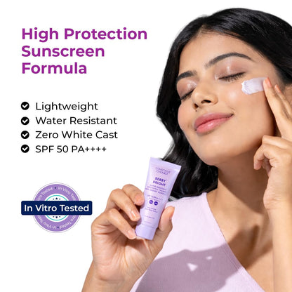 Conscious ChemistÂ® Sunscreen SPF 50 PA++++ In-Vivo Tested | 20g | For Oily Skin, Gel Sunscreen, Niacinamide Sunscreen with Black Berry Extract, Hybrid Lightweight, Water Resistant, All Skin Types - Berry Bright