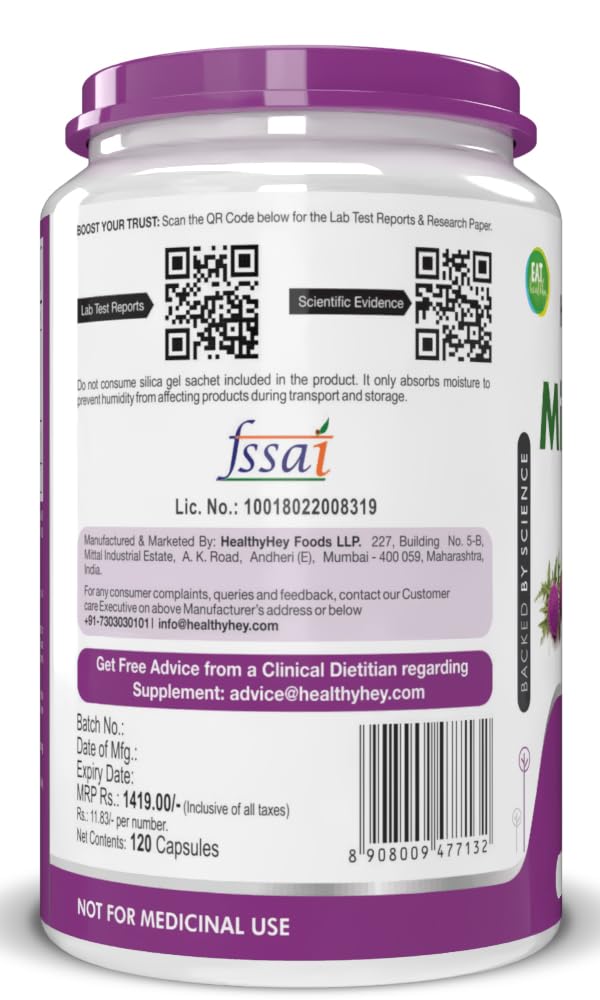HealthyHey Nutrition Milk Thistle Capsules for Liver Health - High Strenght -Extract - 120 Veg. Capsules